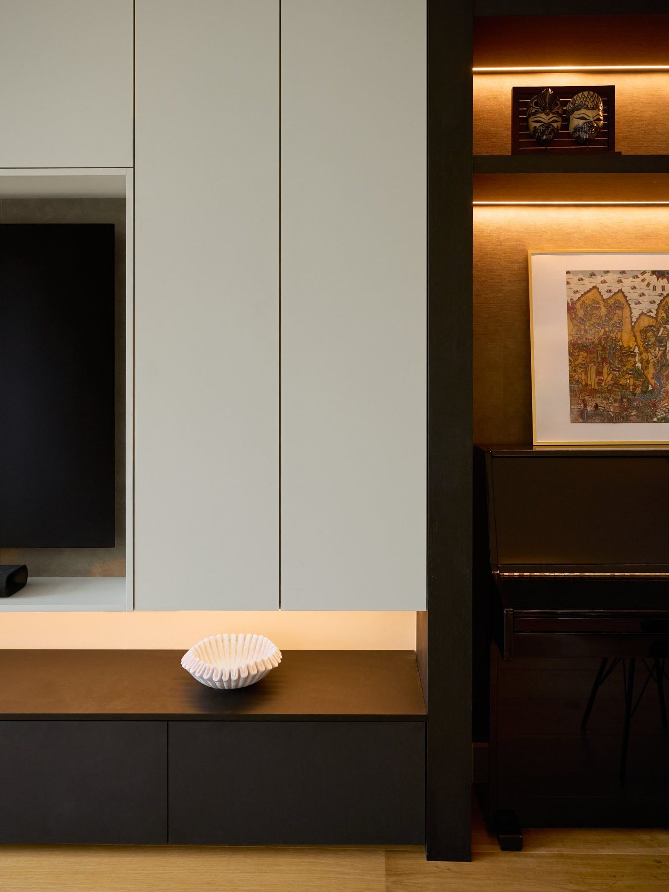 Woonkamer met cine-wall Leidschendam – interieurontwerp Studio A